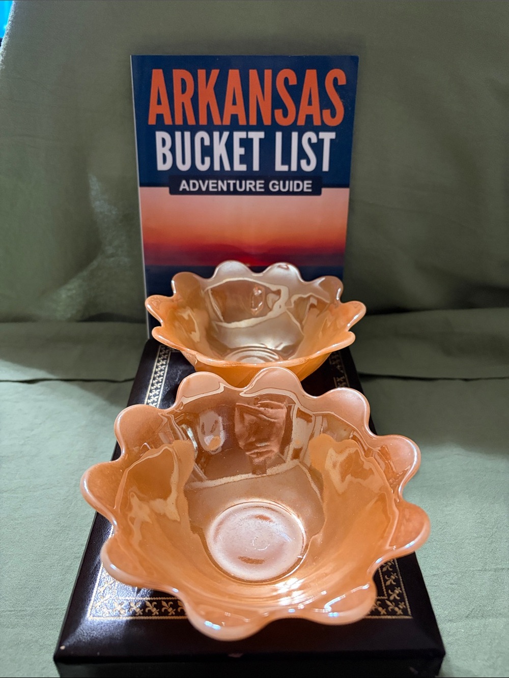 1950s Era Peach Lusterware colored Scalloped Lusterware Dessert Bowls - Set of 2
